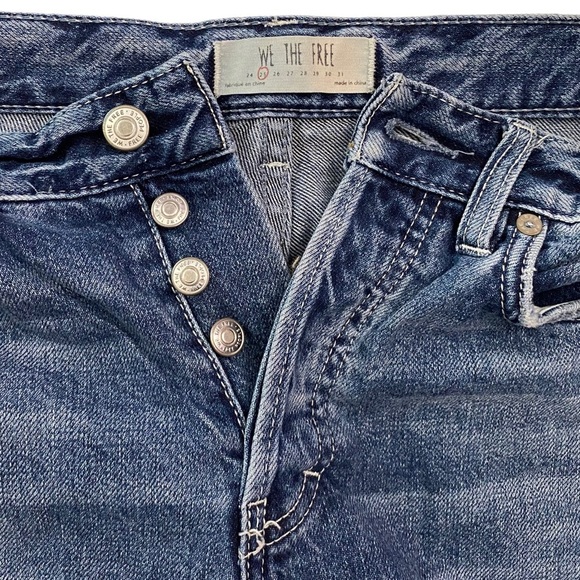 We The Free Free People Medium Blue Wash Cropped Folded Hem Distressed Jeans 25 - Picture 4 of 16